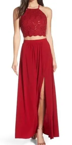 Morgan & Co . Two-Piece Scarlet Lace Evening dress