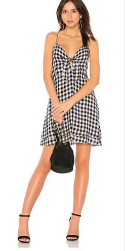 Rails Black & White Gingham Plaid Front Tie Cutout Sleeveless Mini Dress Small