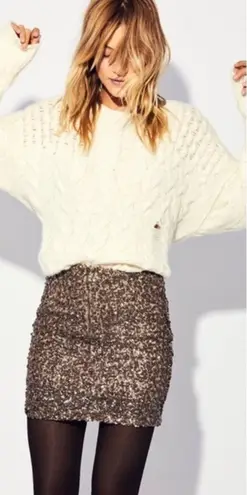 Free People  Lined Gold Sequin Zip Up Mini Skirt