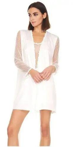 Flora Nikrooz Womens Coquette Bridal Sleep Charmeuse Robe & Slip Dress Set Small