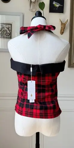 NWT Belle Poque Sleeveless Adjustable Halter Red Plaid Top M Size M