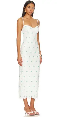 Saylor Calibria Daisy Embroidered Midi Dress in White EUC