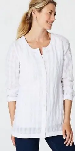 Pure Jill Button Down Top Linen Cotton Textured Gauzy White Long Sleeve Size M Size M - Image 1