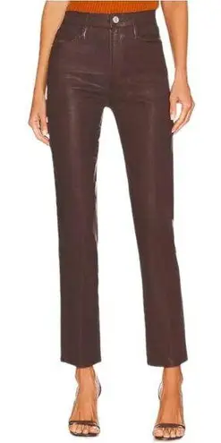 Frame  Le Sylvie Coated High Rise Slender Straight Jeans Dark Chocolate Brown 29