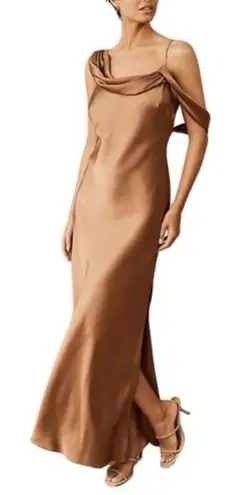 Fame and Partners Frame and Partners Francois Bronze Satin Draped Maxi Dress Size 12 NWT