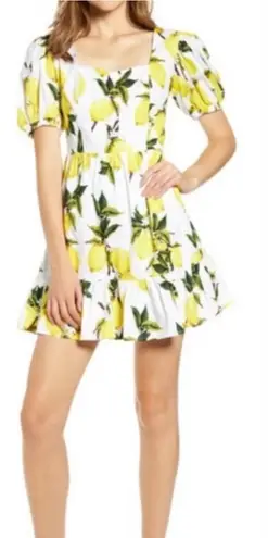 English Factory Lemon Puff Sleeves Mini Dress Size Medium Cotton