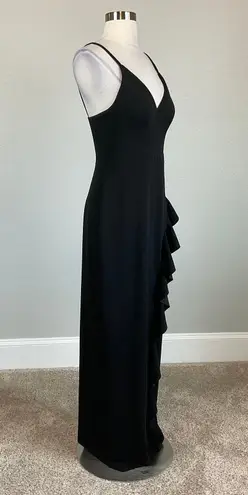 XScape Women's Formal Dress Size 6 Black Sleeveless Ruffled Thigh Slit Gown