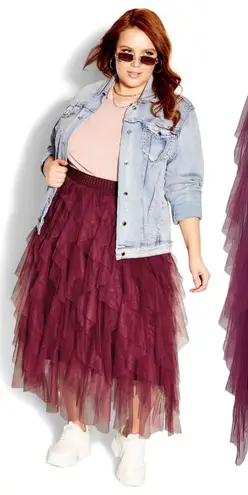 City Chic Wild Pixy Skirt Purple Pink Tulle Ruffle Midi Stretch Plus Size 22