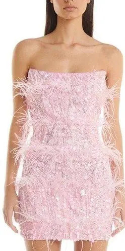 Eliya the Label Tiffany Dress Pink Sequin Ostrich Feather Mini Dress