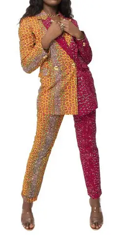 NWT Ohema Ohene Dee Print Clash High Waisted Trousers Colorful Animal Size US 4 Pink