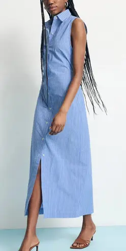 DL1961 Blue Striped Midi Shirt Dress MEDIUM Career Cotton Preppy Designer $189