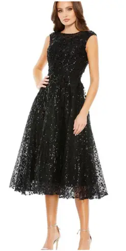 Mac Duggal A20398 Sequin Fit & Flare Midi Dress Black Size 10 NWT