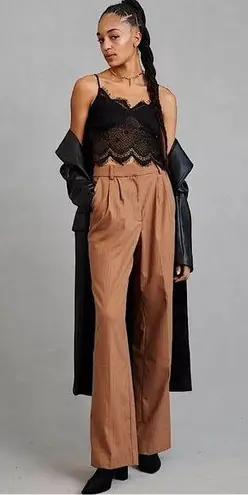 Favorite Daughter The Favorite High Rise Wide Leg Pants Camel Pinstripe 10