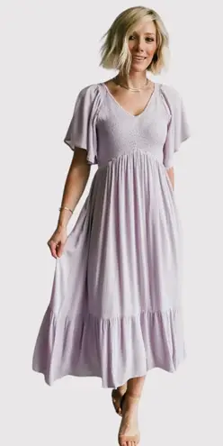 Baltic Born NWT Dress Purple Felicity Maxi Smocked V Neck Short Sleeve Flowy XL