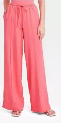 A New Day  Wide Leg Lounge‎ Pants Linen Blend Drawstring Coral Pink Size Medium - Image 1