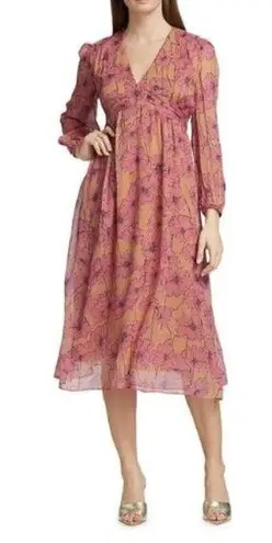 Joie  Womens Kaz Floral Silk Tie-Back Silk Midi Dress Size S Sandstorm