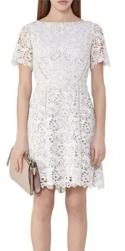 Reiss NEW NWT Eleania Lace Fit & Flare Open Back Dress In Off White/Ash