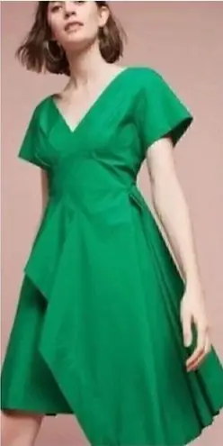 Maeve Anthropologie  Green Faux Wrap Asymmetrical Dress Size 6