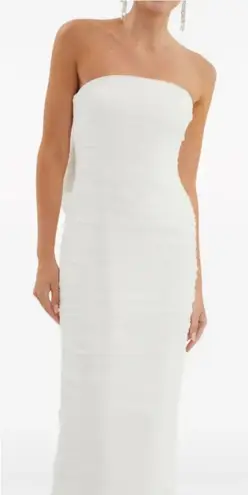 Rebecca Vallance Lily Strapless Ruched Midi Dress Ivory US 10 UK 14 White