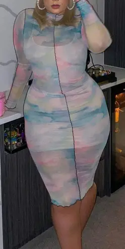 Blanc Clothing Tie Dye Mesh Exposed Seam Maxi Dress