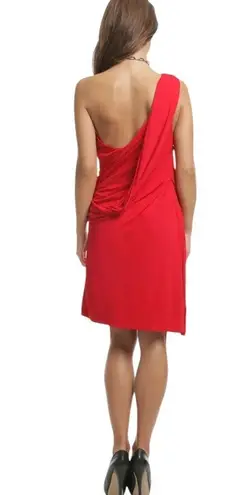 Haute Hippie NEW ONE SHOULDER RED RUCHED COCKTAIL DRESS L