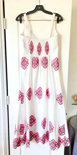 Johanna Ortiz God Enkai Embroidered Cotton Midi Dress Ecru Red 8 EUC