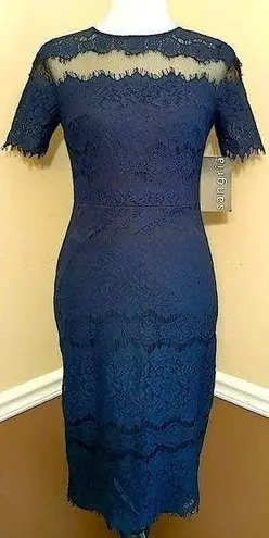 Sangria Navy Blue Lace Short Sleeve Black Mesh Modcloth Dress by