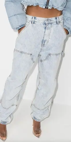 Alexander Wang Denim Double Front Carpenter Wide Leg Jeans Pebble Bleach Sz 27