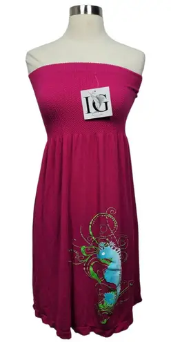 Island Girl Pink Strapless Sundress One Size Smocked Tube Seahorse Print Resort