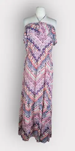 Socialite  Printed Tiered Halter Maxi Dress | Large | Boho Chic Elegance