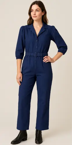 Vintage 70s Foxy Lady Jumpsuit Navy Blue Belted Size 7/8 Rosie the Riveter
