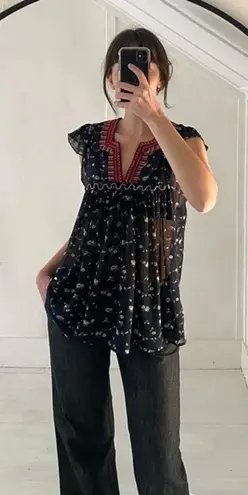 Ulla Johnson Anosha Floral Silk Georgette Blouse in Midnight Size 2 Retail $357