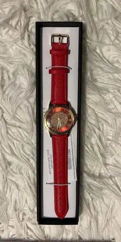 Croton Manhattan by Wristwatch Red Buckle Band Roman Numerals Gold Tone