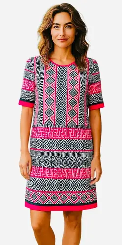 Eliza J Geometric Print Sheath Dress 12P – Pink Navy Red Tribal Pattern