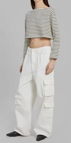 The Frankie Shop Hailey Denim Oversized Cargo Pants in White Size Small White