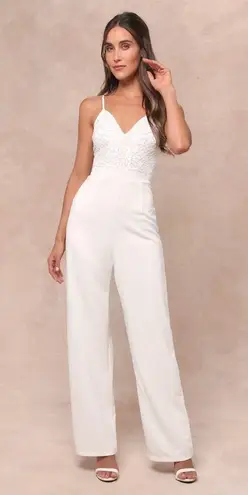 LULU’S Memorable Occasion White Beaded Sequin Wide