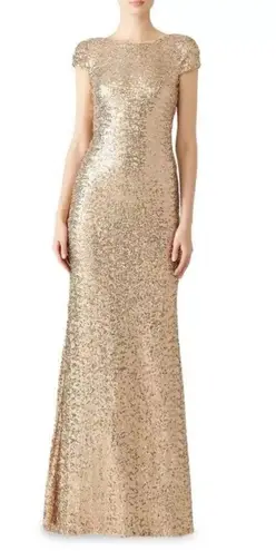 Badgley Mischka Size 2 Gold Sequin Cowl Back Gown