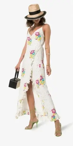 All Things Mochi Melanie Maxi Dress Wrap Floral Polka Dot Ruffle White Size XS