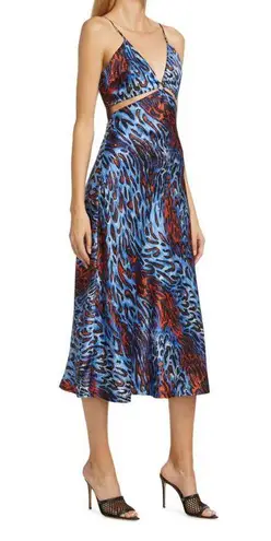 Jonathan Simkhai Standard Eliza leopard print cutout satin midi slip dress large