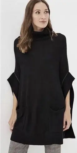 Karen Millen Poncho Size XS/S Black Wool Blend Turtle Neck Jeweled Quiet Luxury