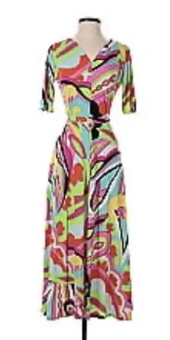 CHAUS NEW YORK Multicolor Vneck 3/4 Sleeves Abstract Pattern Dress Size Large