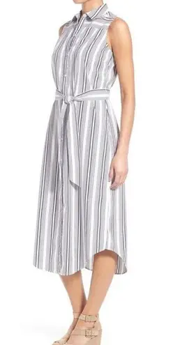 Foxcroft Stripe Non-Iron Cotton Sleeveless Maxi Shirtdress 6 EUC