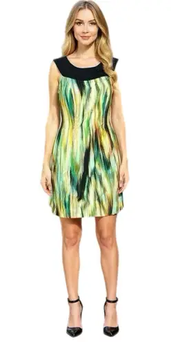 kim rogers Y2K Vintage Sheath Dress Green Stripe Sleeveless Women’s Sz 8 Medium