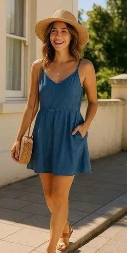 Mimi Chica Denim Mini Dress Lightweight 100 Cotton Smocked Spring Summer VTG Y2K