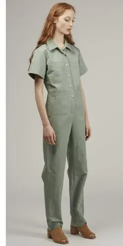 Ilana Kohn Cotton Tia Short Sleeve Coverall Jumpsuit in Olive Khaki Size 4 Tan