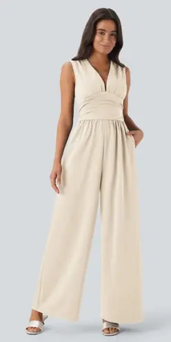 Halara NWT SculptKnit V Neck Sleeveless Ruched Pocket Jumpsuit-Easy Peezy SIZE M