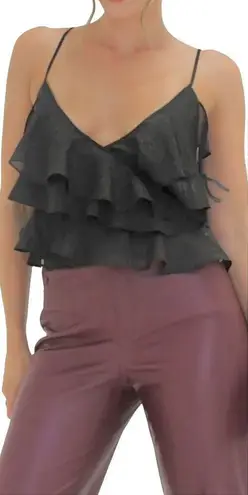 Rumored Tango Top Tiered Ruffles Shimmer Feminine Sheer MEDIUM Boho Feminine Black