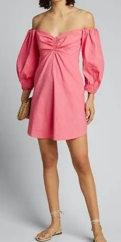ALC Frank A.L.C. Linen Blend Off The Shoulder Mila Dress Pink 8