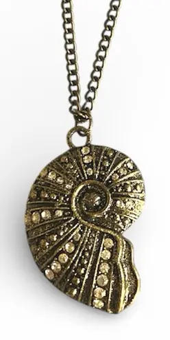 Rhinestone Shell Pendant Necklace Hand Painted Bling Sparkly Brass NWT New Gold