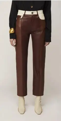 Nanushka Vinni Patchwork Vegan Leather Pants Brown Size XL LuxeTrousers